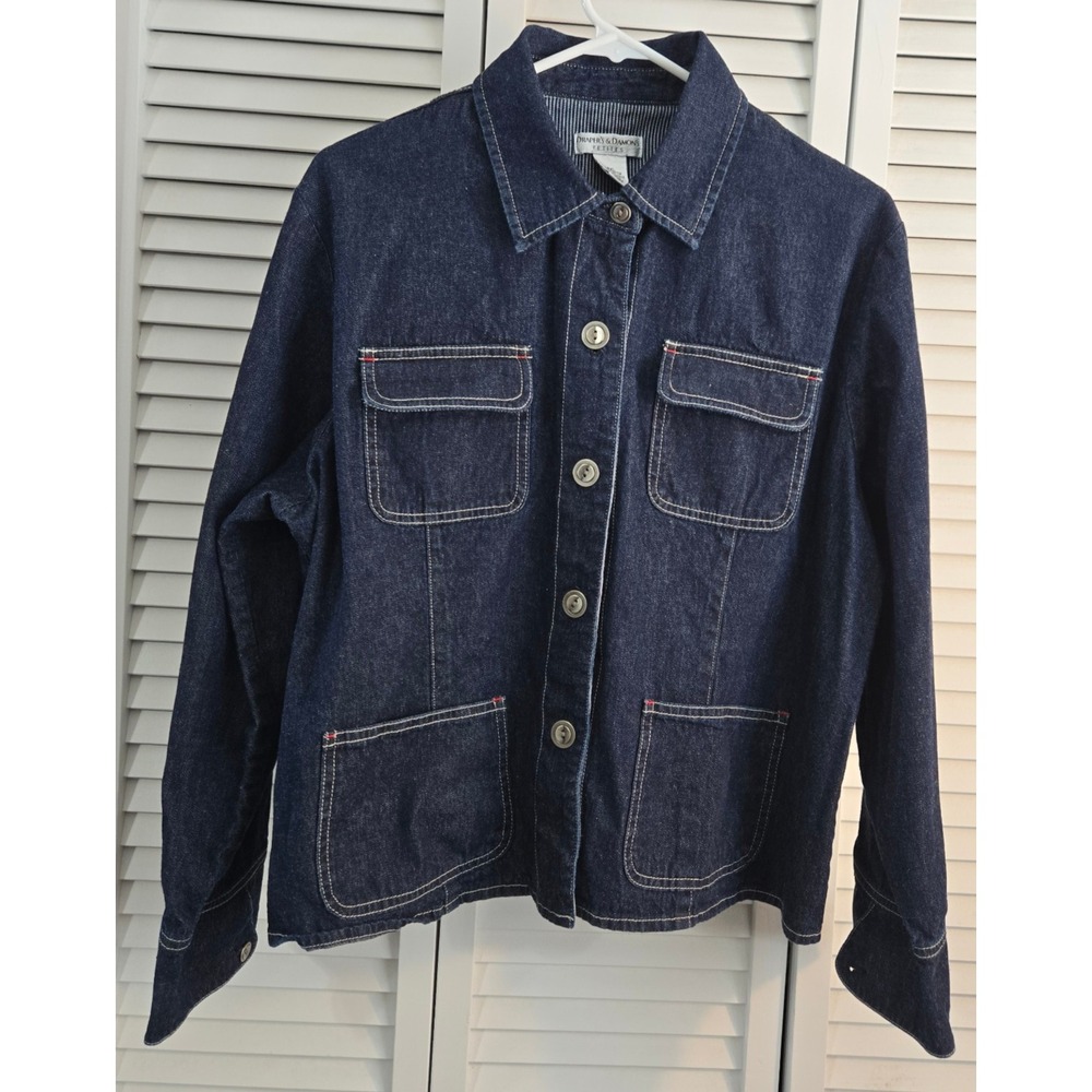 Draper's and Damon"s Petites Denim Jacket with White Stitching sz PXL